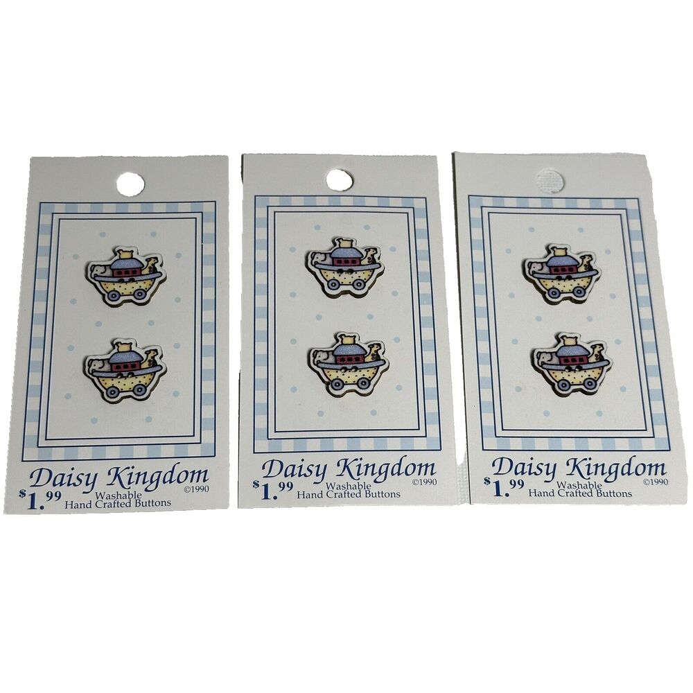 Mary Engelbreit Daisy Kingdom‎ 2-Hole Buttons - 3 Cards Noah's Arc (pair) Vtg